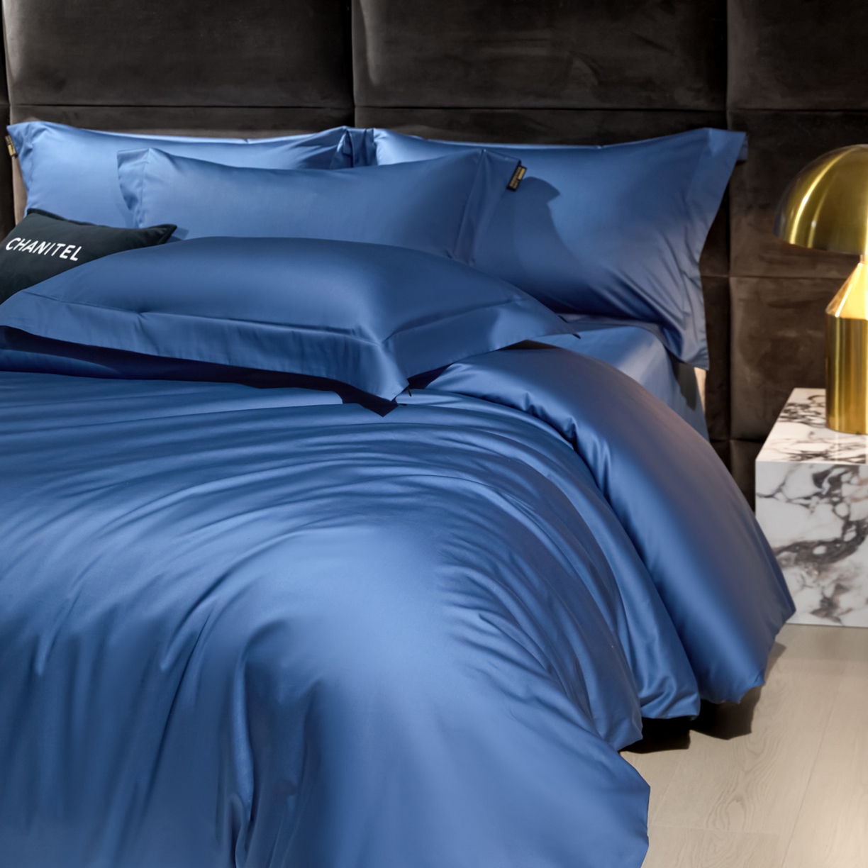 91家纺网 家纺一手货源 找家纺 米多多 2025新款70S全工艺CR长绒棉四件套 珍宝蓝