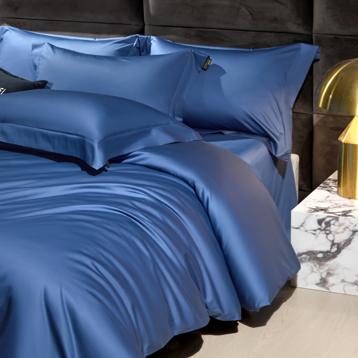 91家纺网 家纺一手货源 找家纺 米多多 2025新款70S全工艺CR长绒棉四件套 珍宝蓝