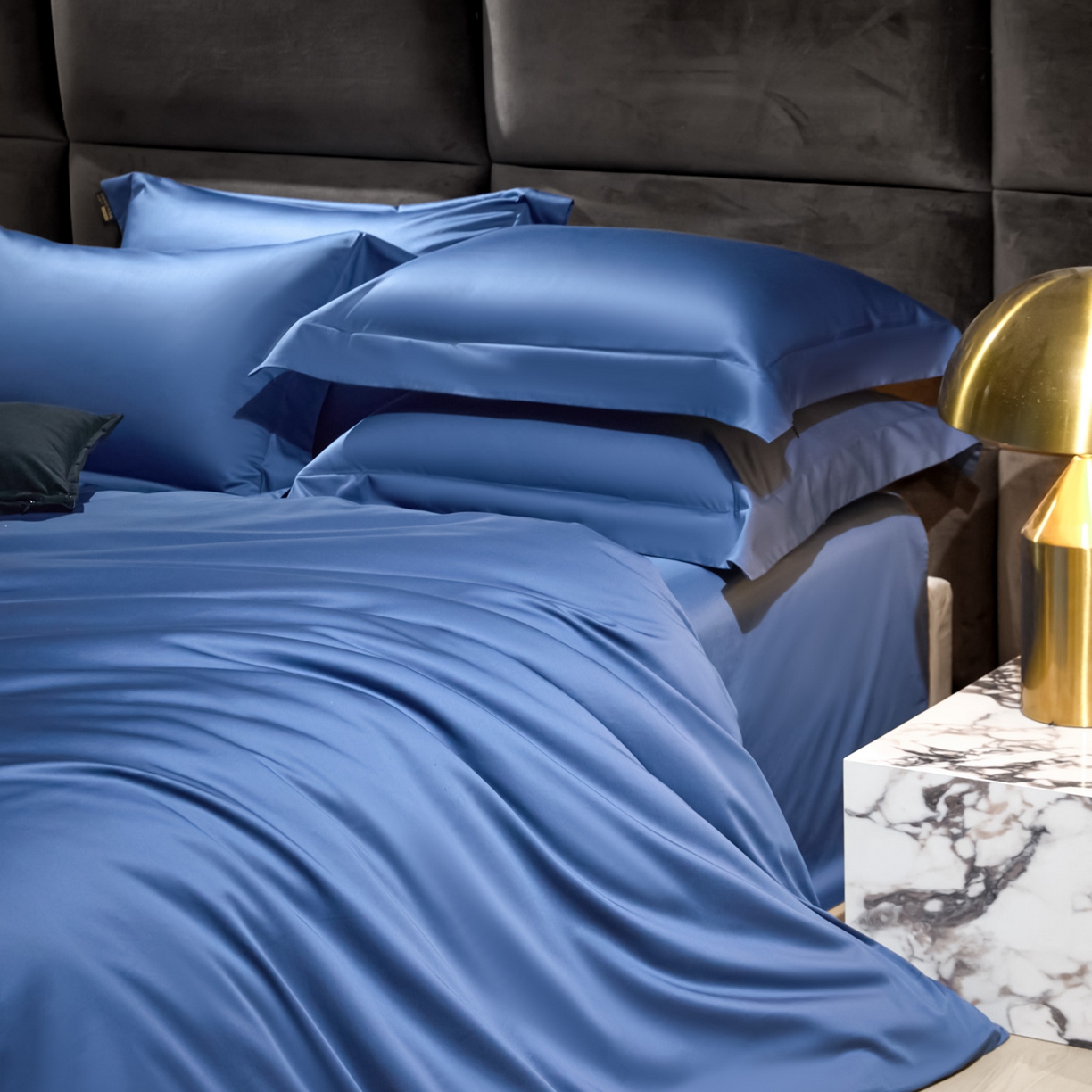 91家纺网 家纺一手货源 找家纺 米多多 2025新款70S全工艺CR长绒棉四件套 珍宝蓝