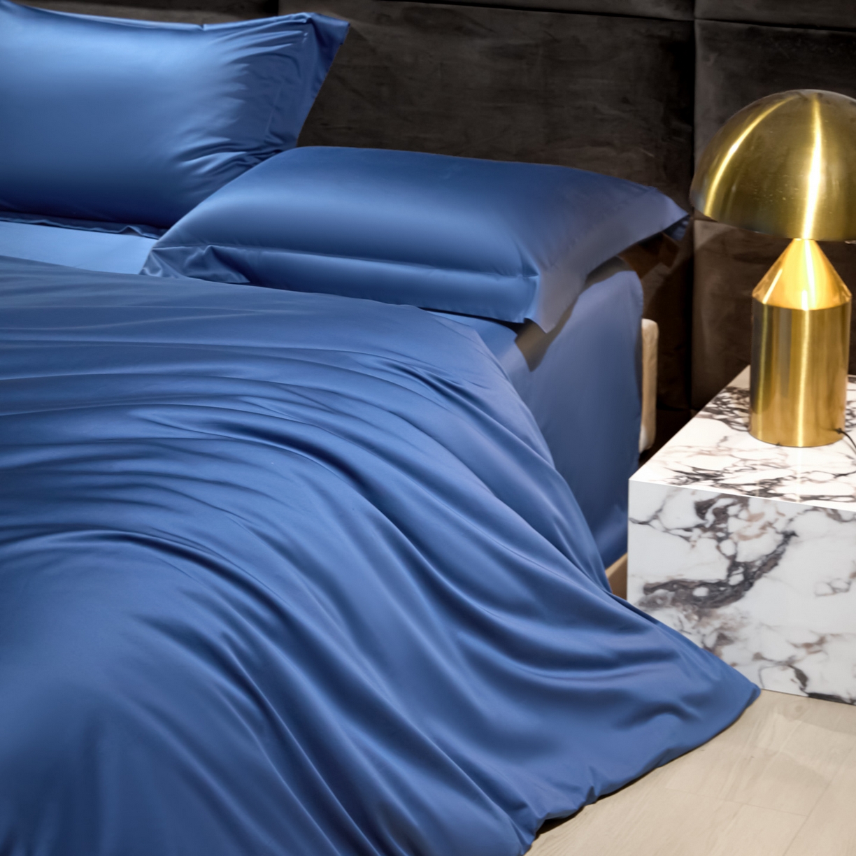 91家纺网 家纺一手货源 找家纺 米多多 2025新款70S全工艺CR长绒棉四件套 珍宝蓝