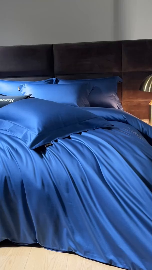 91家纺网 家纺一手货源 找家纺 米多多 2025新款70S全工艺CR长绒棉四件套 珍宝蓝