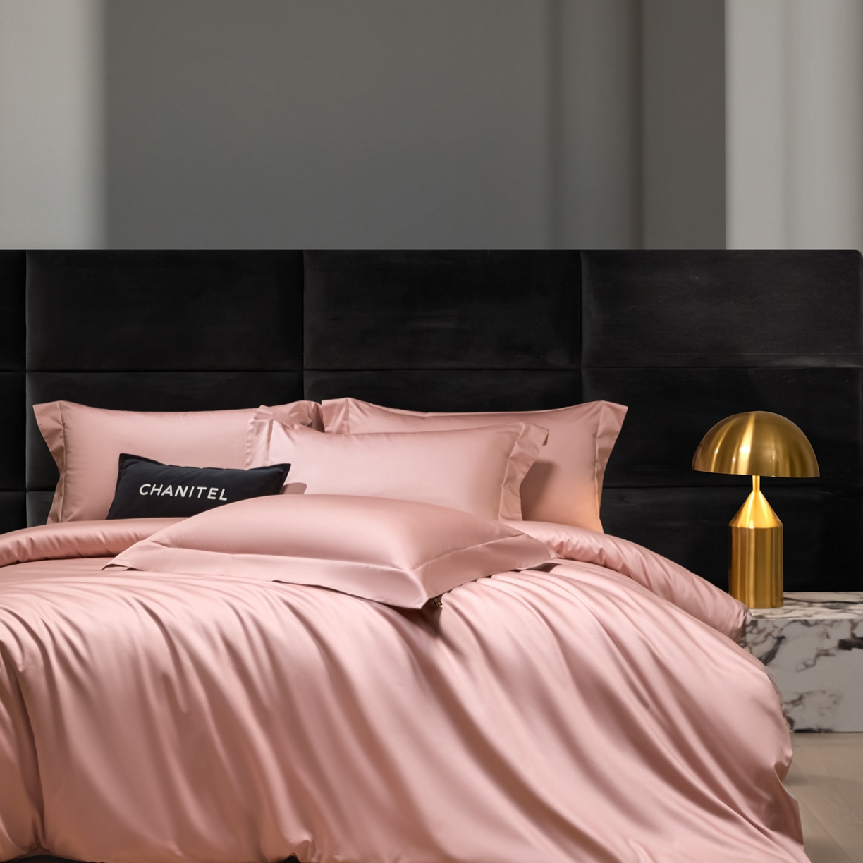 91家纺网 家纺一手货源 找家纺 米多多 2025新款70S全工艺CR长绒棉四件套 粉豆沙