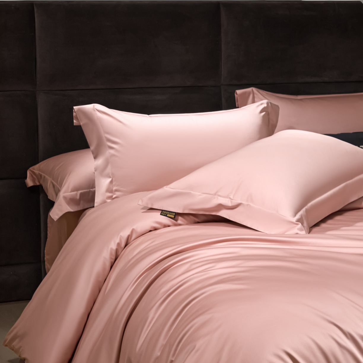 91家纺网 家纺一手货源 找家纺 米多多 2025新款70S全工艺CR长绒棉四件套 粉豆沙