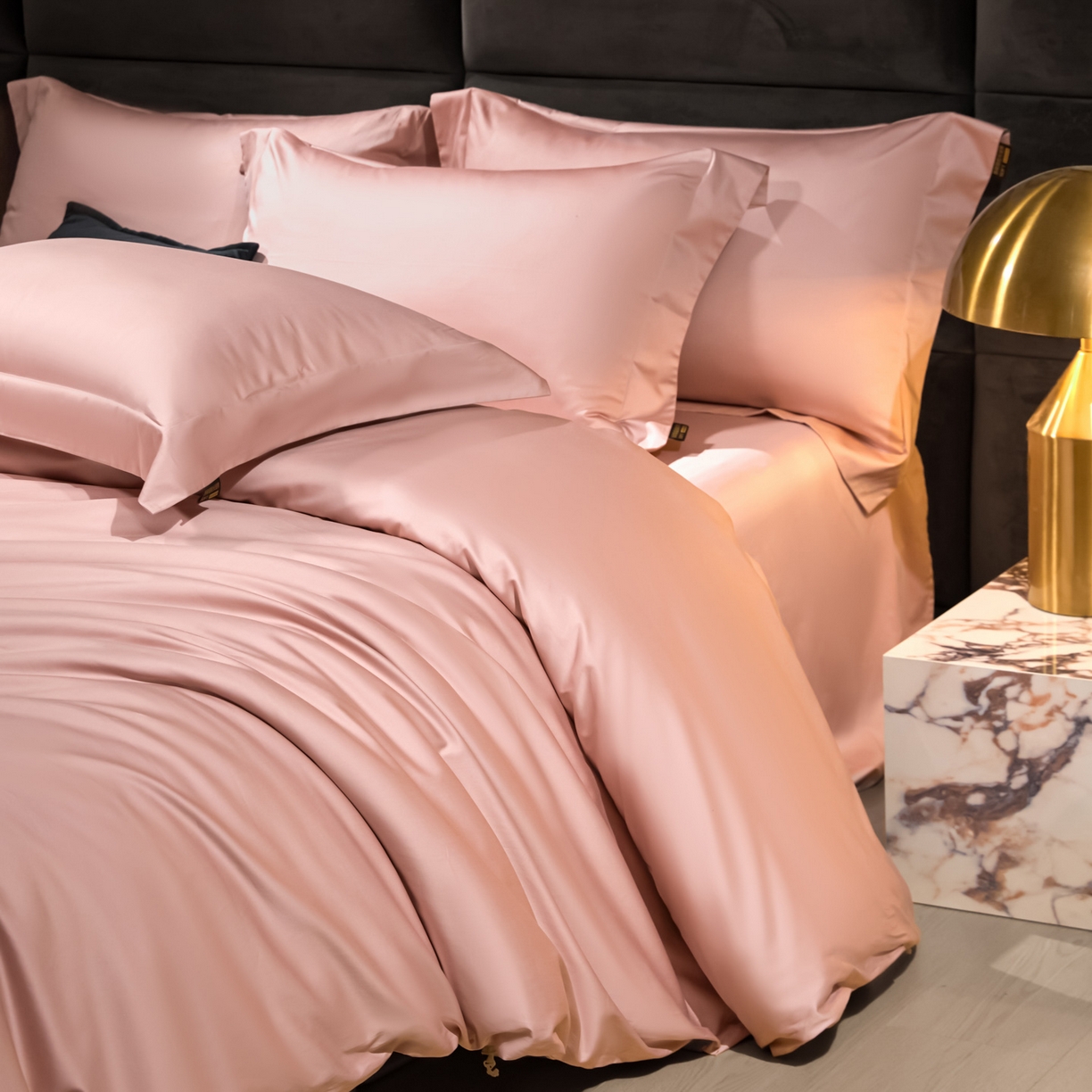 91家纺网 家纺一手货源 找家纺 米多多 2025新款70S全工艺CR长绒棉四件套 粉豆沙