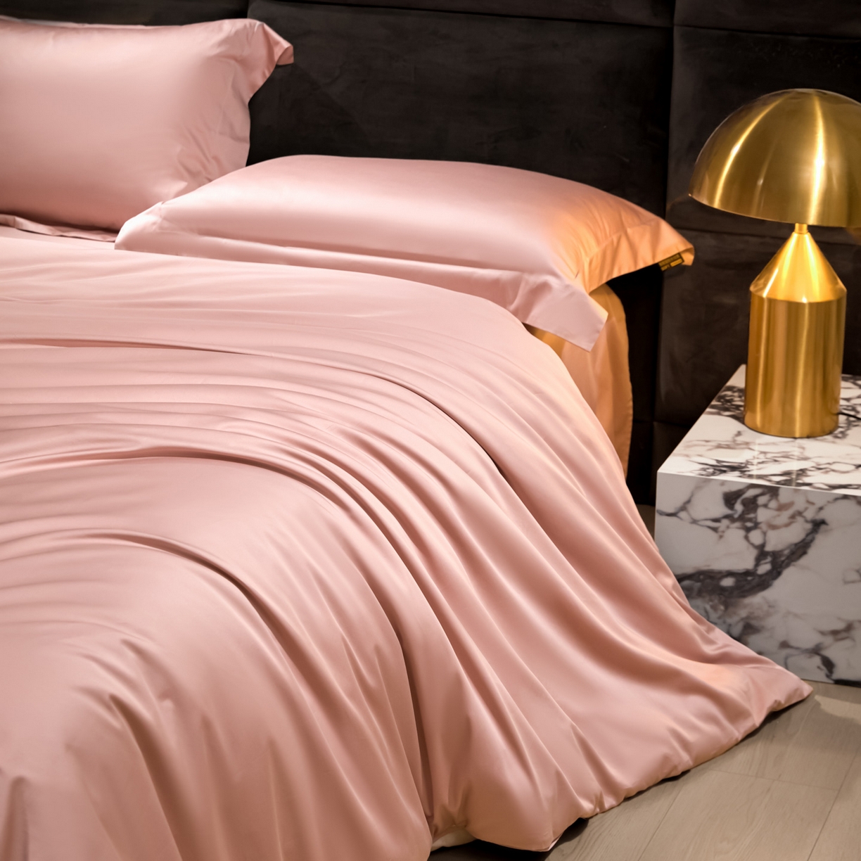 91家纺网 家纺一手货源 找家纺 米多多 2025新款70S全工艺CR长绒棉四件套 粉豆沙