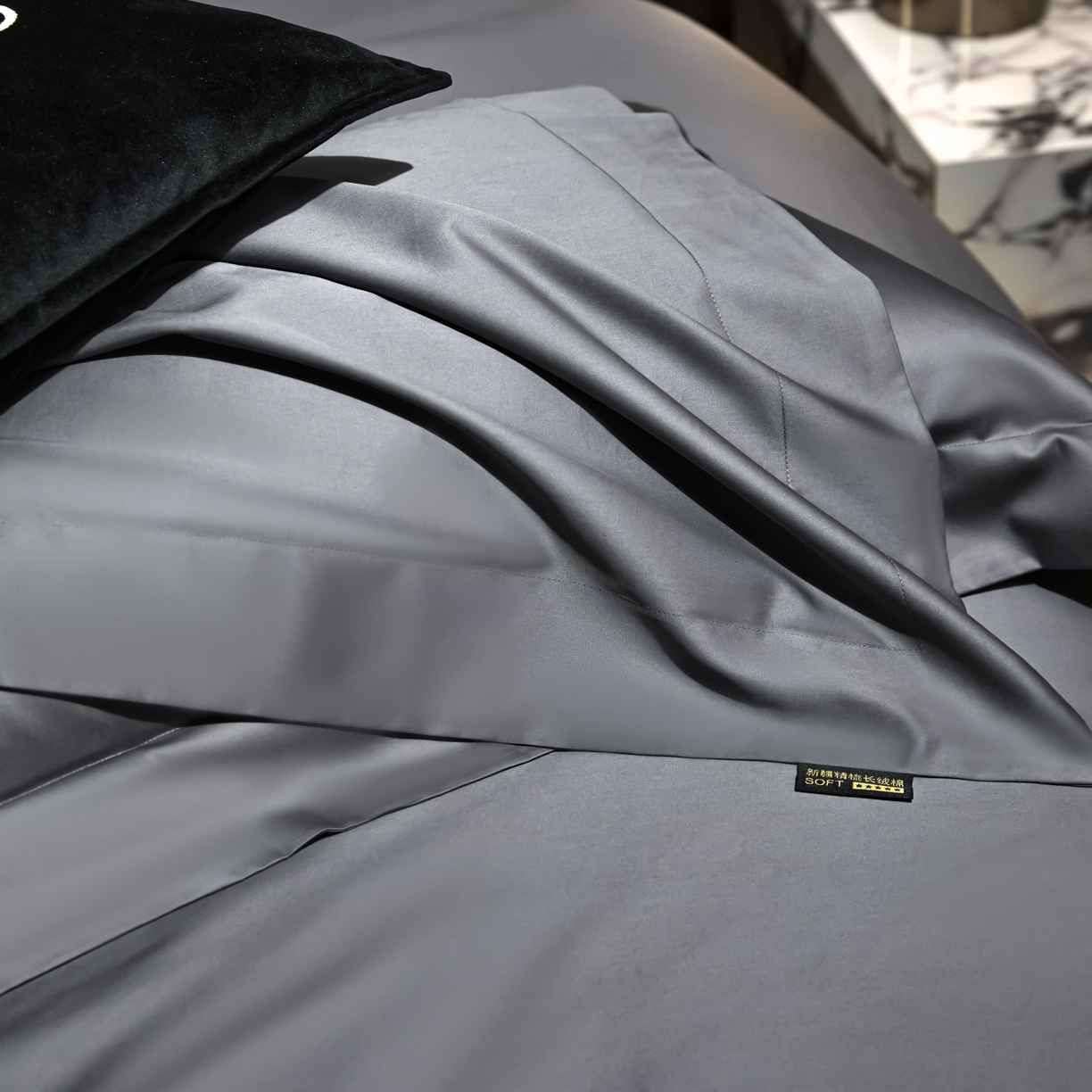 91家纺网 家纺一手货源 找家纺 米多多 2025新款70S全工艺CR长绒棉四件套 高级灰