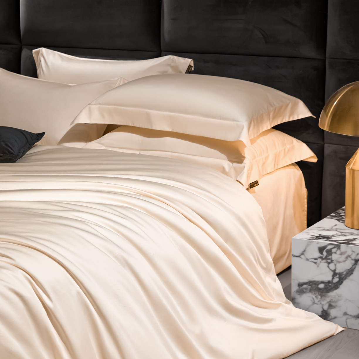 91家纺网 家纺一手货源 找家纺 米多多 2025新款70S全工艺CR长绒棉四件套 奶酪白