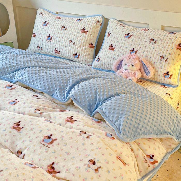 91家纺网 家纺一手货源 找家纺 （总）床盖工厂店 2025新款加厚高克重牛奶绒床盖豆豆绒单被套四件套牛奶绒四件套