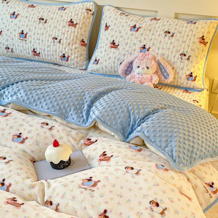 91家纺网 家纺一手货源 找家纺 （总）床盖工厂店 2025新款加厚高克重牛奶绒床盖豆豆绒单被套四件套牛奶绒四件套