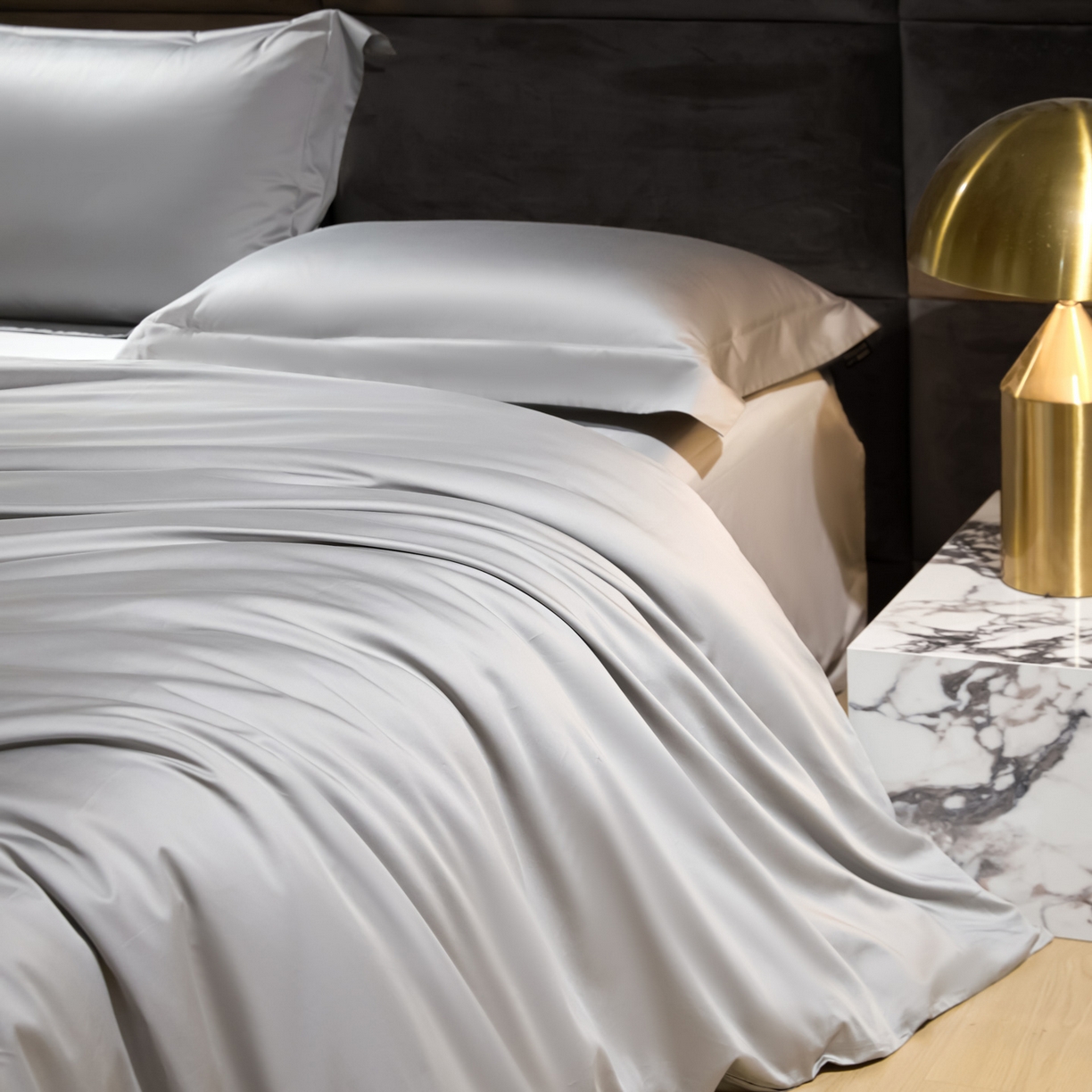 91家纺网 家纺一手货源 找家纺 米多多 2025新款70S全工艺CR长绒棉四件套 山灰