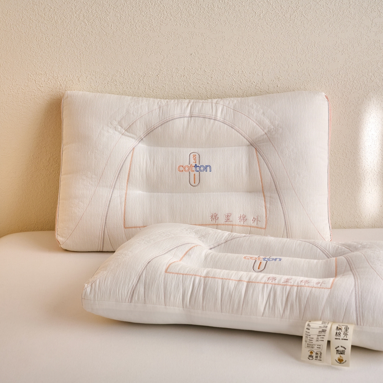 91家纺网 家纺一手货源 找家纺 鼎晟纺 2025新款棉里棉外护颈枕学生枕芯成人枕头 棉里棉外中枕一对装