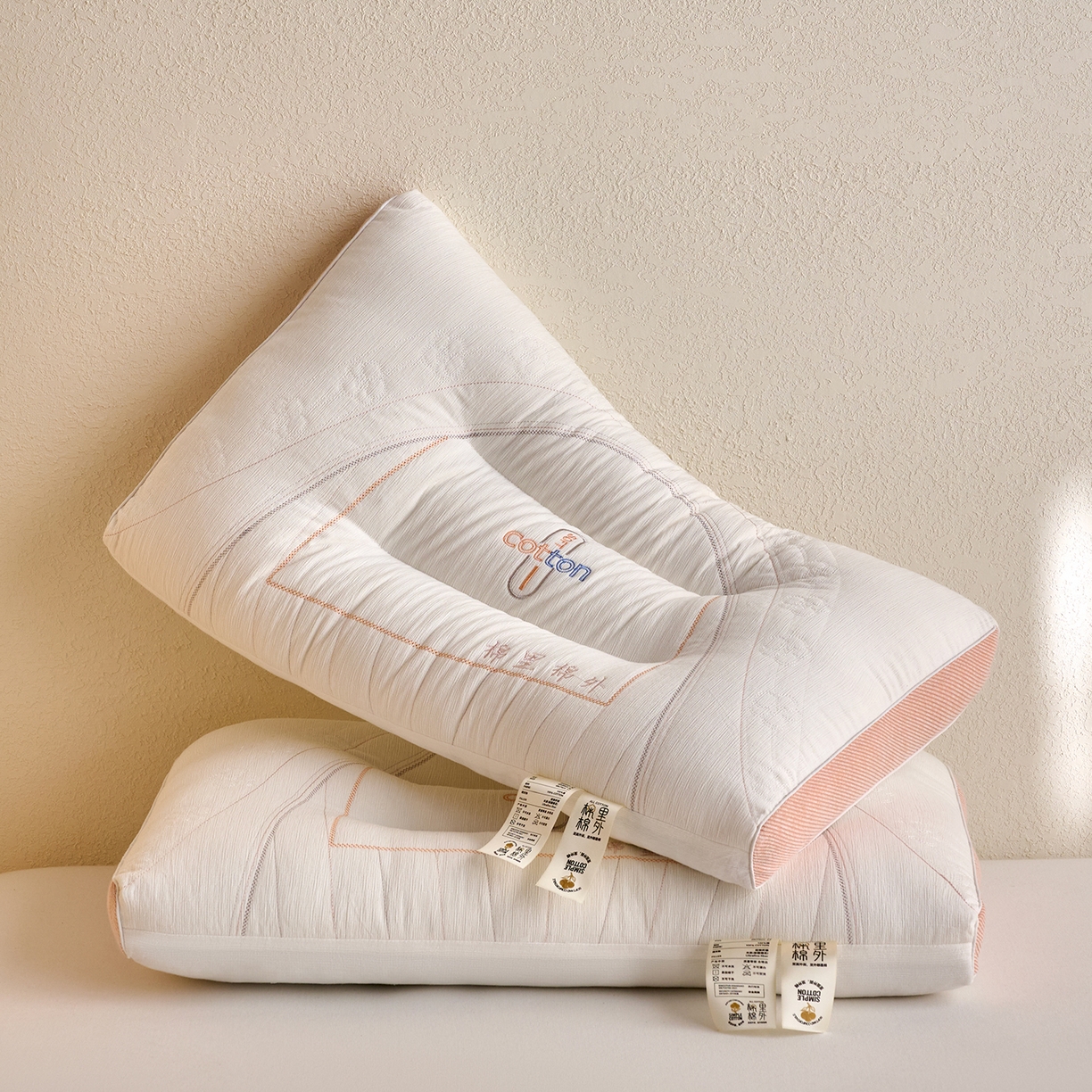 91家纺网 家纺一手货源 找家纺 鼎晟纺 2025新款棉里棉外护颈枕学生枕芯成人枕头 棉里棉外高枕一对装