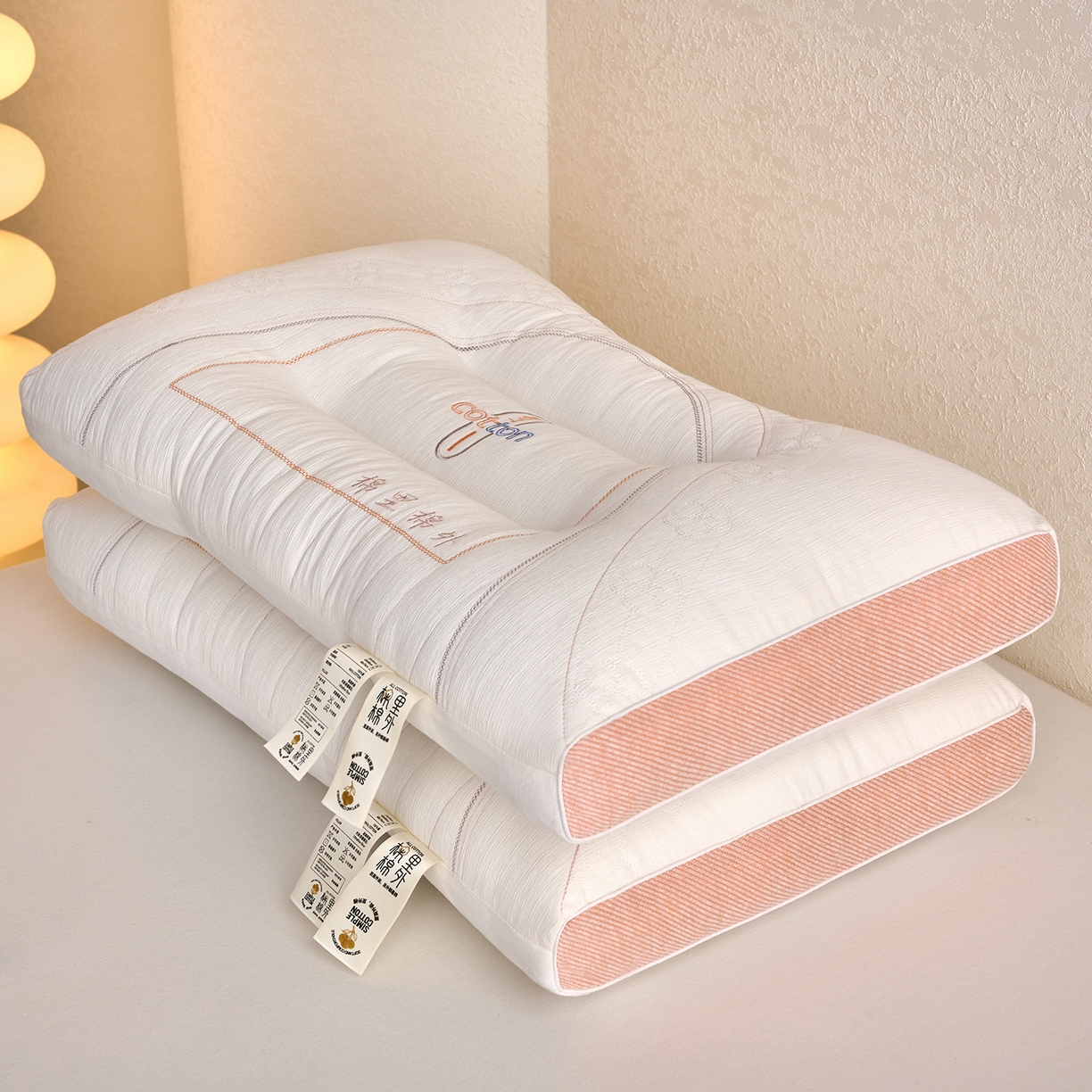 91家纺网 家纺一手货源 找家纺 鼎晟纺 2025新款棉里棉外护颈枕学生枕芯成人枕头 棉里棉外中枕一对装