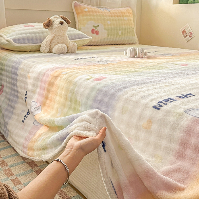 91家纺网 家纺一手货源 找家纺 丝芙妮家居（原乐视家纺） 2025新款A类牛奶泡泡绒印花单品床单 春日樱桃