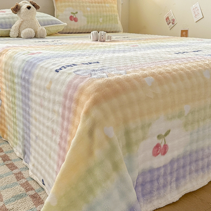 91家纺网 家纺一手货源 找家纺 丝芙妮家居（原乐视家纺） 2025新款A类牛奶泡泡绒印花单品床单 春日樱桃