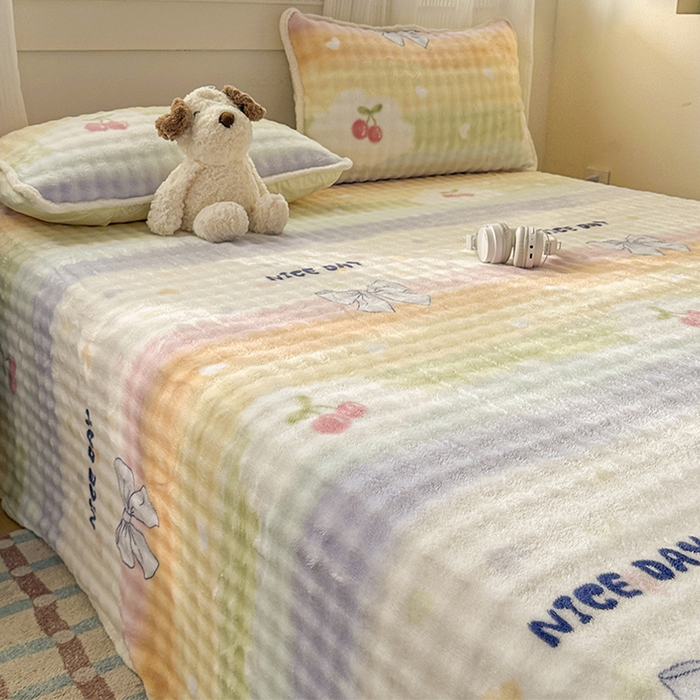 91家纺网 家纺一手货源 找家纺 丝芙妮家居（原乐视家纺） 2025新款A类牛奶泡泡绒印花单品床单 春日樱桃