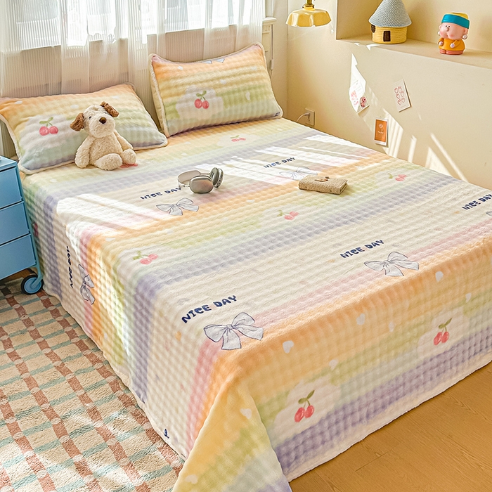 91家纺网 家纺一手货源 找家纺 丝芙妮家居（原乐视家纺） 2025新款A类牛奶泡泡绒印花单品床单 春日樱桃