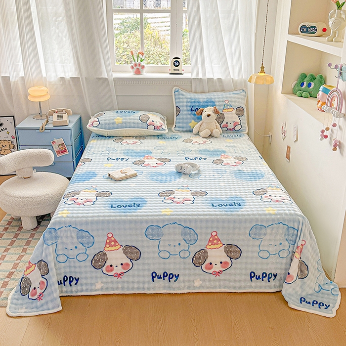 91家纺网 家纺一手货源 找家纺 丝芙妮家居（原乐视家纺） 2025新款A类牛奶泡泡绒印花单品床单 狗狗乐园