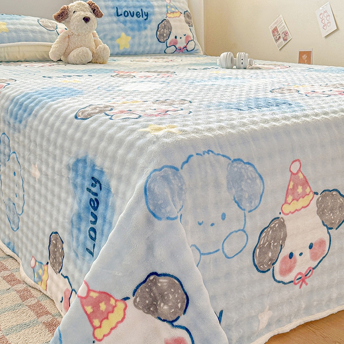 91家纺网 家纺一手货源 找家纺 丝芙妮家居（原乐视家纺） 2025新款A类牛奶泡泡绒印花单品床单 狗狗乐园