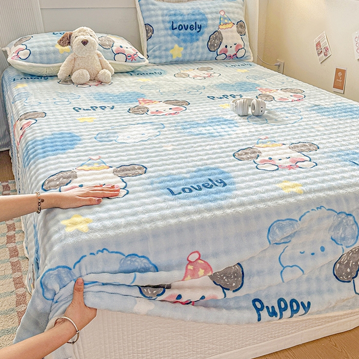 91家纺网 家纺一手货源 找家纺 丝芙妮家居（原乐视家纺） 2025新款A类牛奶泡泡绒印花单品床单 狗狗乐园