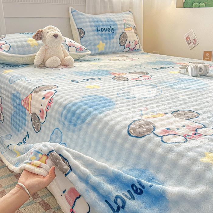 91家纺网 家纺一手货源 找家纺 丝芙妮家居（原乐视家纺） 2025新款A类牛奶泡泡绒印花单品床单 狗狗乐园