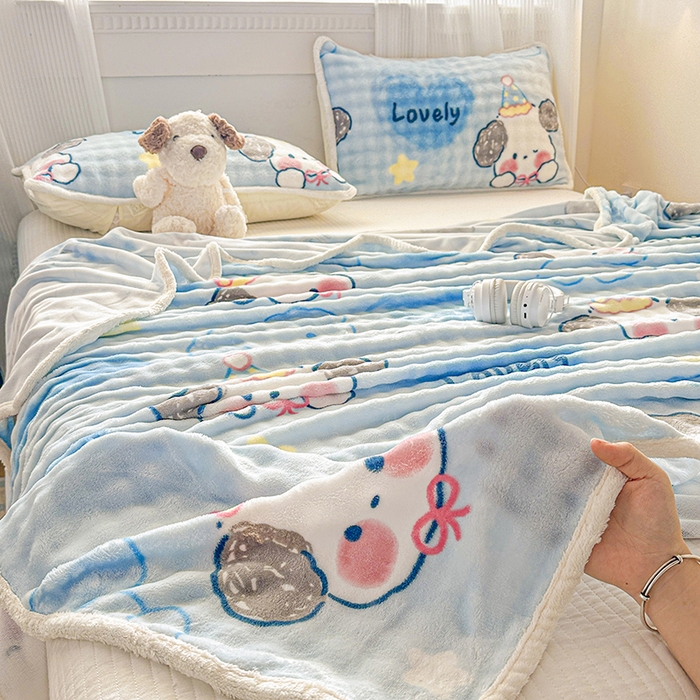 91家纺网 家纺一手货源 找家纺 丝芙妮家居（原乐视家纺） 2025新款A类牛奶泡泡绒印花单品床单 狗狗乐园