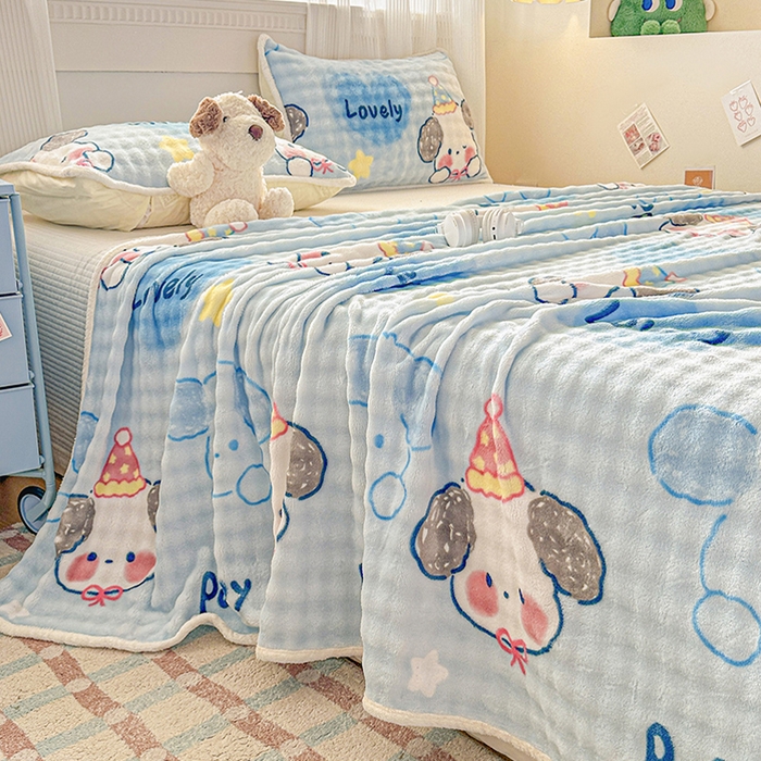 91家纺网 家纺一手货源 找家纺 丝芙妮家居（原乐视家纺） 2025新款A类牛奶泡泡绒印花单品床单 狗狗乐园