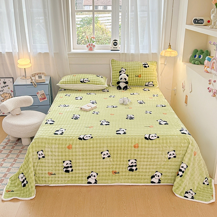 91家纺网 家纺一手货源 找家纺 丝芙妮家居（原乐视家纺） 2025新款A类牛奶泡泡绒印花单品床单 快乐小熊猫