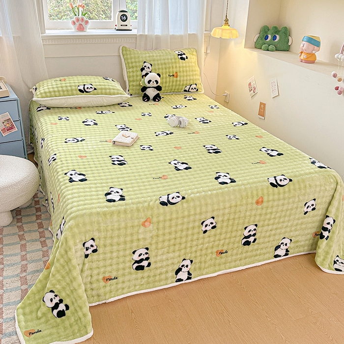 91家纺网 家纺一手货源 找家纺 丝芙妮家居（原乐视家纺） 2025新款A类牛奶泡泡绒印花单品床单 快乐小熊猫