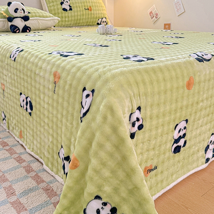 91家纺网 家纺一手货源 找家纺 丝芙妮家居（原乐视家纺） 2025新款A类牛奶泡泡绒印花单品床单 快乐小熊猫