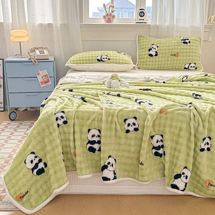 91家纺网 家纺一手货源 找家纺 丝芙妮家居（原乐视家纺） 2025新款A类牛奶泡泡绒印花单品床单 快乐小熊猫