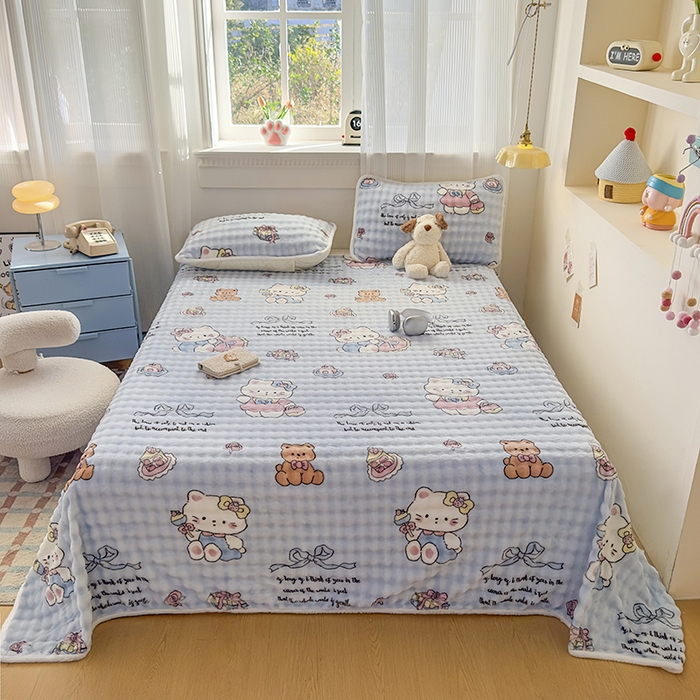 91家纺网 家纺一手货源 找家纺 丝芙妮家居（原乐视家纺） 2025新款A类牛奶泡泡绒印花单品床单 泡芙KT