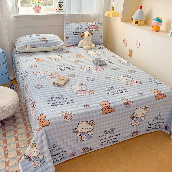 91家纺网 家纺一手货源 找家纺 丝芙妮家居（原乐视家纺） 2025新款A类牛奶泡泡绒印花单品床单 泡芙KT