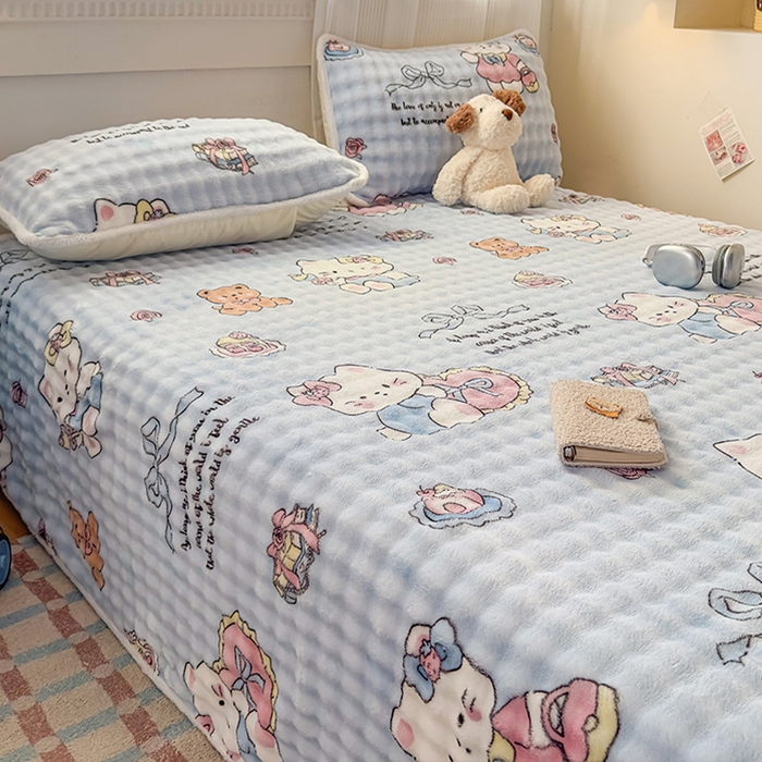 91家纺网 家纺一手货源 找家纺 丝芙妮家居（原乐视家纺） 2025新款A类牛奶泡泡绒印花单品床单 泡芙KT