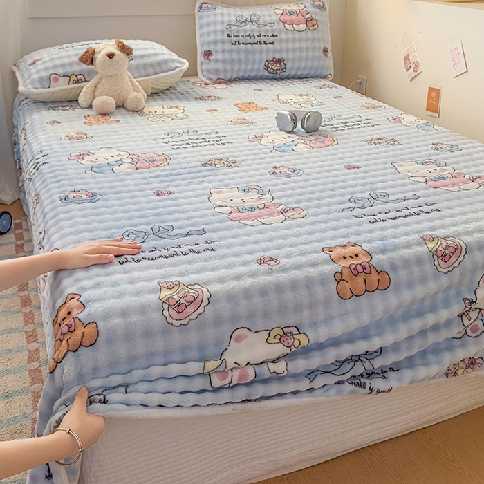 91家纺网 家纺一手货源 找家纺 丝芙妮家居（原乐视家纺） 2025新款A类牛奶泡泡绒印花单品床单 泡芙KT