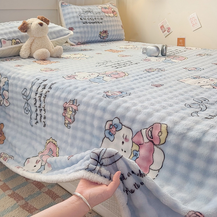 91家纺网 家纺一手货源 找家纺 丝芙妮家居（原乐视家纺） 2025新款A类牛奶泡泡绒印花单品床单 泡芙KT