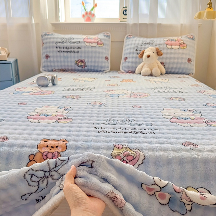 91家纺网 家纺一手货源 找家纺 丝芙妮家居（原乐视家纺） 2025新款A类牛奶泡泡绒印花单品床单 泡芙KT