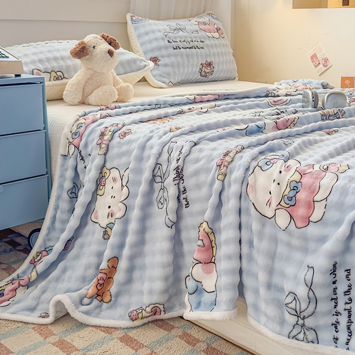 91家纺网 家纺一手货源 找家纺 丝芙妮家居（原乐视家纺） 2025新款A类牛奶泡泡绒印花单品床单 泡芙KT