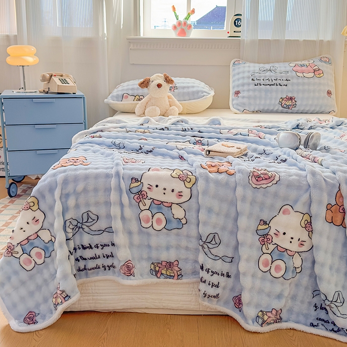 91家纺网 家纺一手货源 找家纺 丝芙妮家居（原乐视家纺） 2025新款A类牛奶泡泡绒印花单品床单 泡芙KT