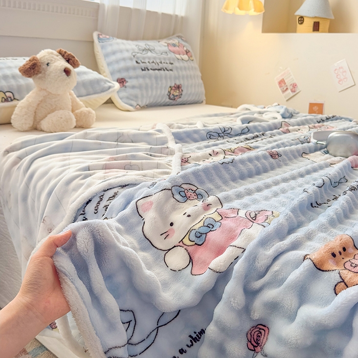 91家纺网 家纺一手货源 找家纺 丝芙妮家居（原乐视家纺） 2025新款A类牛奶泡泡绒印花单品床单 泡芙KT