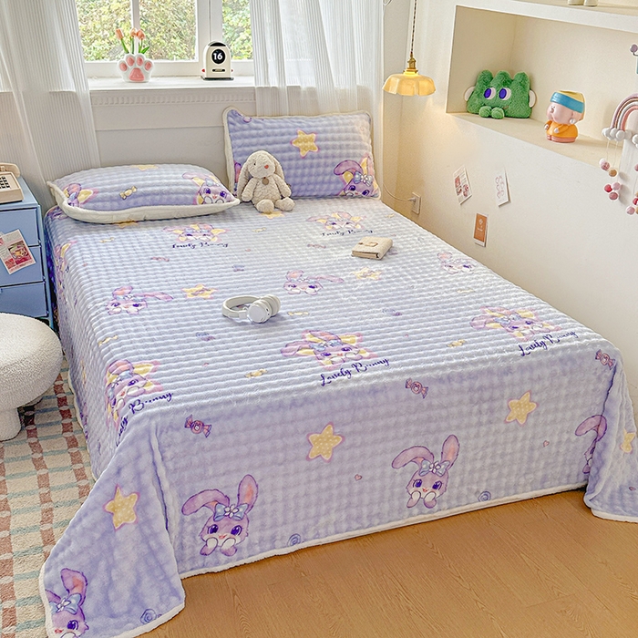 91家纺网 家纺一手货源 找家纺 丝芙妮家居（原乐视家纺） 2025新款A类牛奶泡泡绒印花单品床单 甜蜜黛露