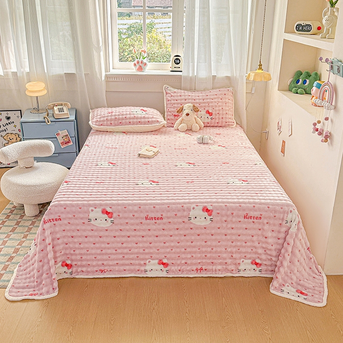 91家纺网 家纺一手货源 找家纺 丝芙妮家居（原乐视家纺） 2025新款A类牛奶泡泡绒印花单品床单 甜糯凯蒂