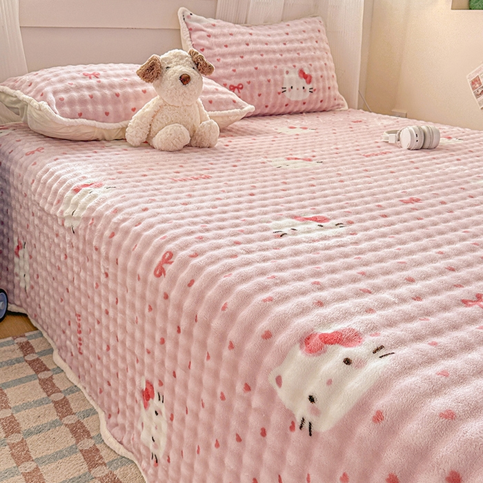 91家纺网 家纺一手货源 找家纺 丝芙妮家居（原乐视家纺） 2025新款A类牛奶泡泡绒印花单品床单 甜糯凯蒂