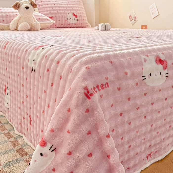 91家纺网 家纺一手货源 找家纺 丝芙妮家居（原乐视家纺） 2025新款A类牛奶泡泡绒印花单品床单 甜糯凯蒂