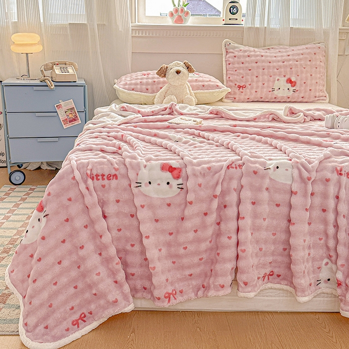 91家纺网 家纺一手货源 找家纺 丝芙妮家居（原乐视家纺） 2025新款A类牛奶泡泡绒印花单品床单 甜糯凯蒂