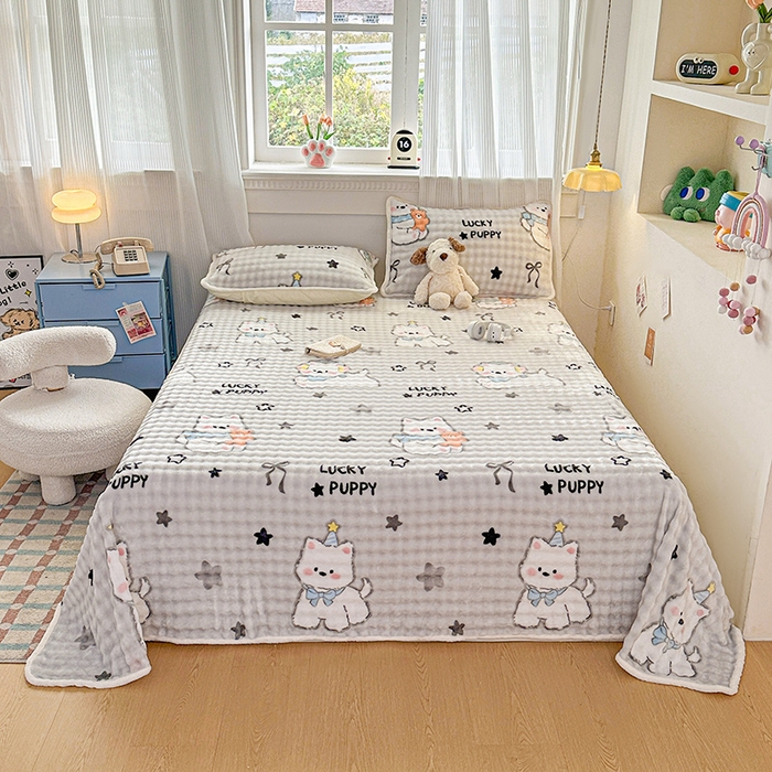 91家纺网 家纺一手货源 找家纺 丝芙妮家居（原乐视家纺） 2025新款A类牛奶泡泡绒印花单品床单 西高地