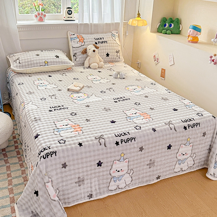 91家纺网 家纺一手货源 找家纺 丝芙妮家居（原乐视家纺） 2025新款A类牛奶泡泡绒印花单品床单 西高地