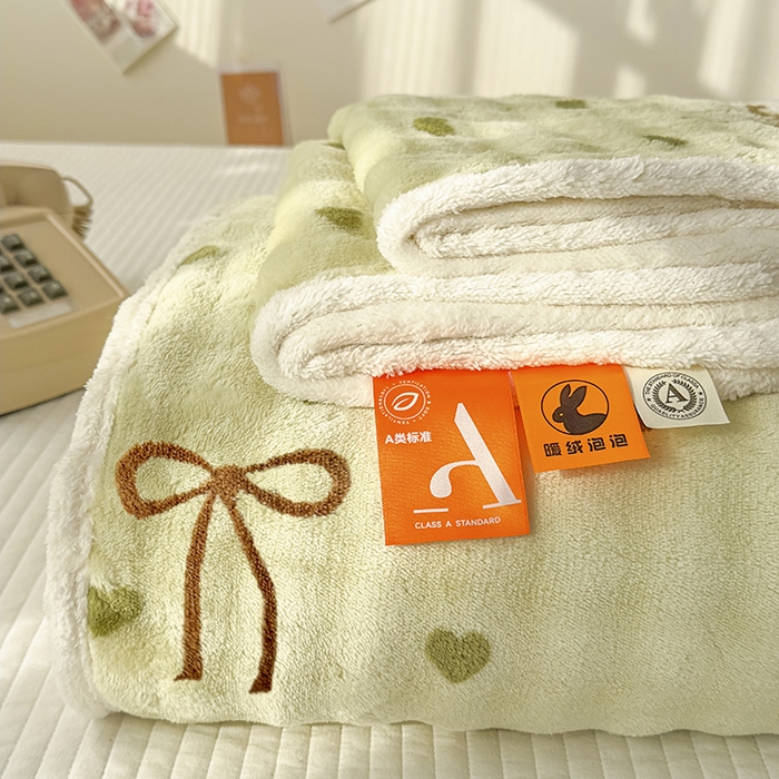 91家纺网 家纺一手货源 找家纺 丝芙妮家居（原乐视家纺） 2025新款A类牛奶泡泡绒印花单品床单 心愿蝴蝶-绿