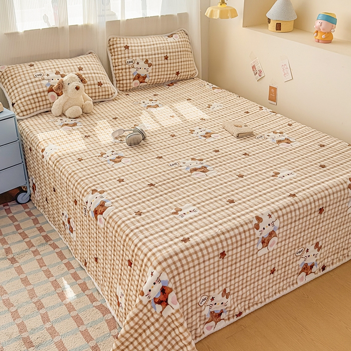 91家纺网 家纺一手货源 找家纺 丝芙妮家居（原乐视家纺） 2025新款A类牛奶泡泡绒印花单品床单 慵懒KT