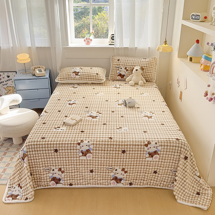 91家纺网 家纺一手货源 找家纺 丝芙妮家居（原乐视家纺） 2025新款A类牛奶泡泡绒印花单品床单 慵懒KT